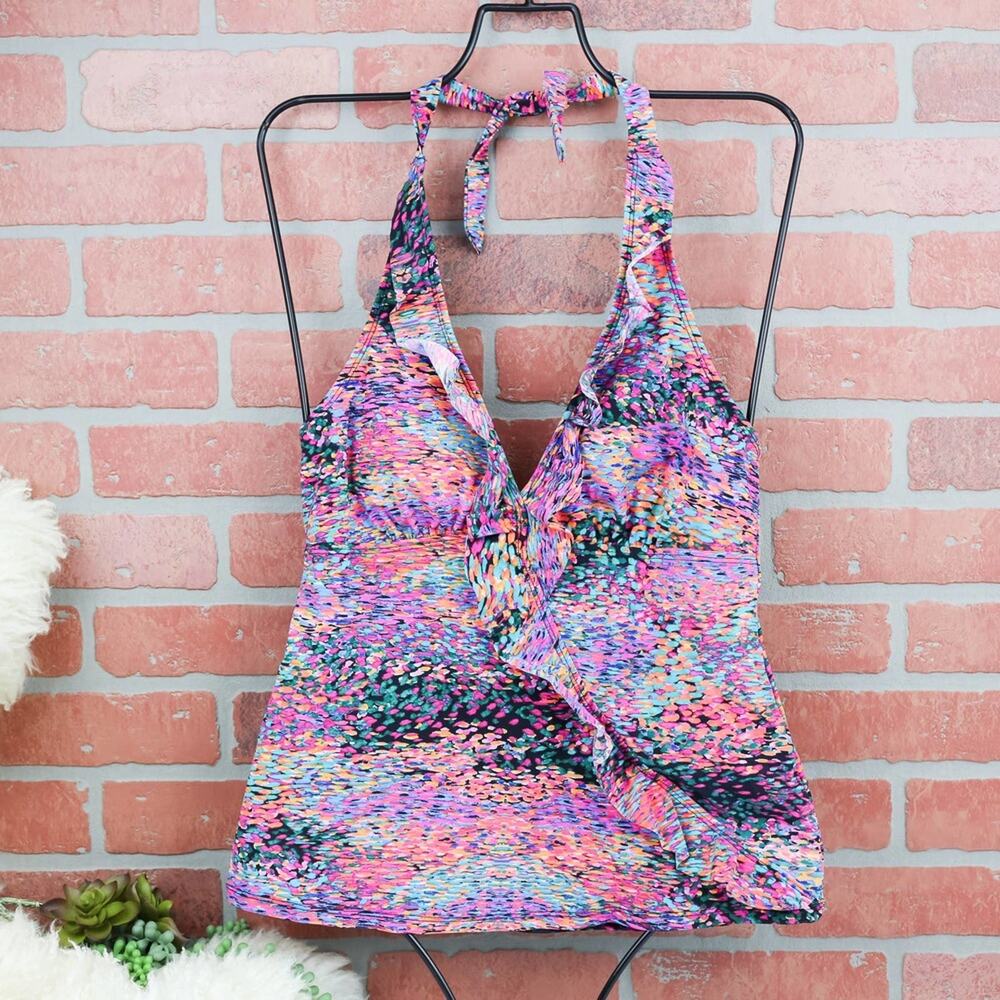 Assets By Spanx Multicolor Halter Tankini Top - Pink, Purple, Blue
